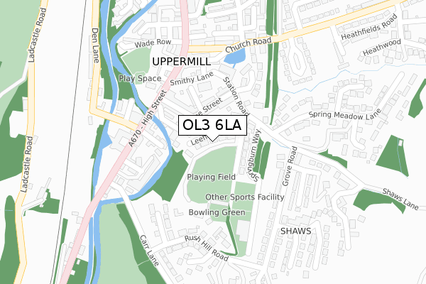 OL3 6LA map - large scale - OS Open Zoomstack (Ordnance Survey)