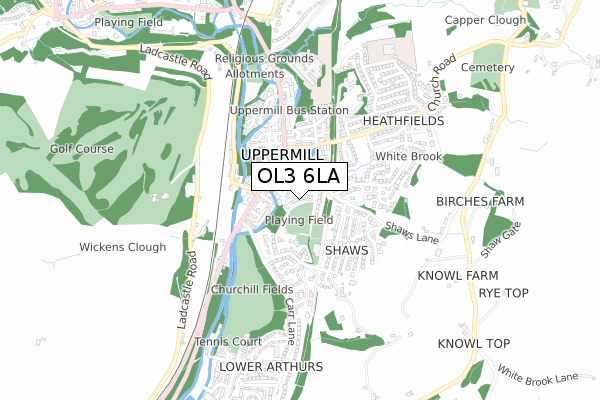 OL3 6LA map - small scale - OS Open Zoomstack (Ordnance Survey)