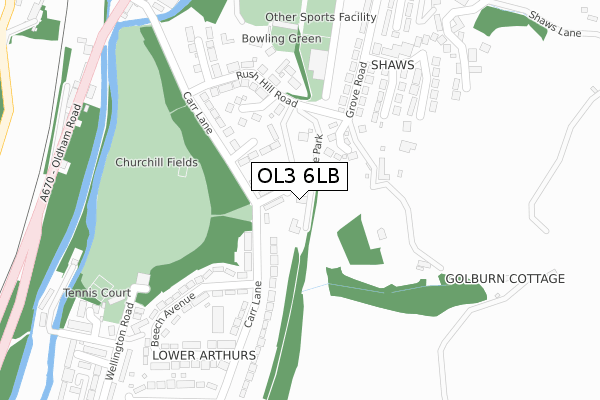 OL3 6LB map - large scale - OS Open Zoomstack (Ordnance Survey)