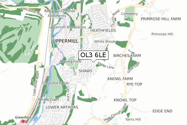 OL3 6LE map - small scale - OS Open Zoomstack (Ordnance Survey)