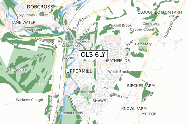 OL3 6LY map - small scale - OS Open Zoomstack (Ordnance Survey)