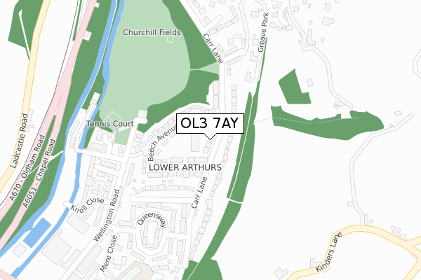 OL3 7AY map - large scale - OS Open Zoomstack (Ordnance Survey)