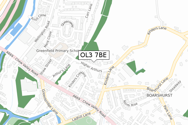 OL3 7BE map - large scale - OS Open Zoomstack (Ordnance Survey)