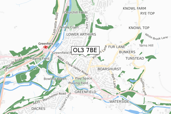 OL3 7BE map - small scale - OS Open Zoomstack (Ordnance Survey)