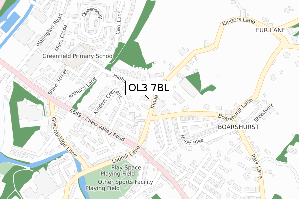 OL3 7BL map - large scale - OS Open Zoomstack (Ordnance Survey)