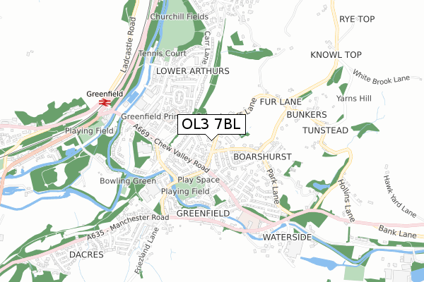 OL3 7BL map - small scale - OS Open Zoomstack (Ordnance Survey)