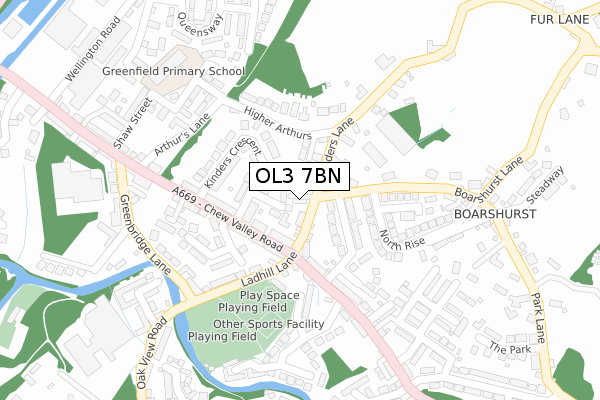 OL3 7BN map - large scale - OS Open Zoomstack (Ordnance Survey)