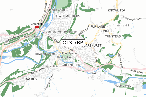 OL3 7BP map - small scale - OS Open Zoomstack (Ordnance Survey)