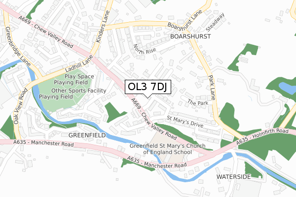 OL3 7DJ map - large scale - OS Open Zoomstack (Ordnance Survey)