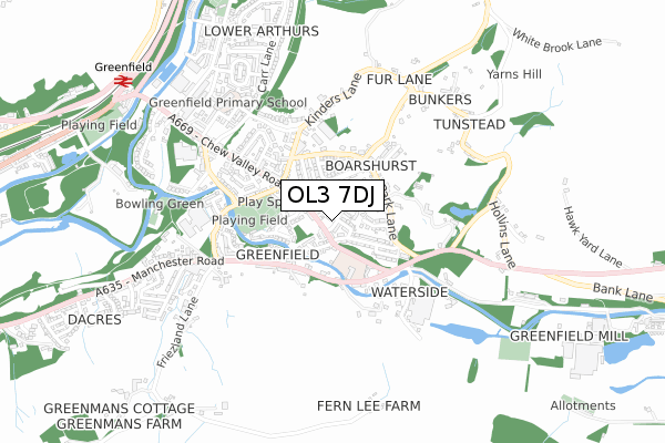 OL3 7DJ map - small scale - OS Open Zoomstack (Ordnance Survey)