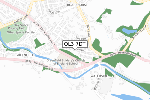 OL3 7DT map - large scale - OS Open Zoomstack (Ordnance Survey)