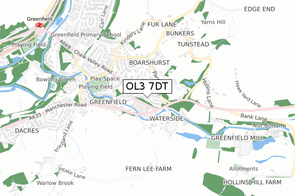 OL3 7DT map - small scale - OS Open Zoomstack (Ordnance Survey)