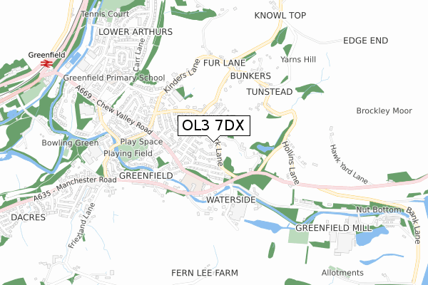 OL3 7DX map - small scale - OS Open Zoomstack (Ordnance Survey)