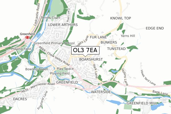 OL3 7EA map - small scale - OS Open Zoomstack (Ordnance Survey)