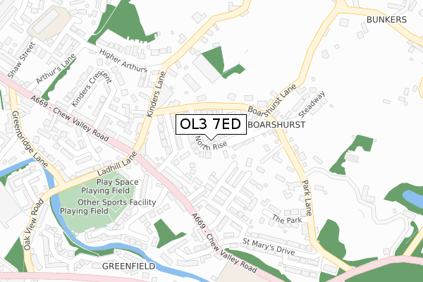 OL3 7ED map - large scale - OS Open Zoomstack (Ordnance Survey)