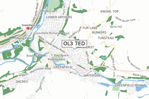 OL3 7ED map - small scale - OS Open Zoomstack (Ordnance Survey)