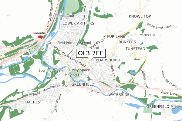 OL3 7EF map - small scale - OS Open Zoomstack (Ordnance Survey)