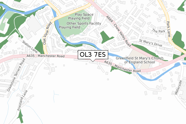 OL3 7ES map - large scale - OS Open Zoomstack (Ordnance Survey)