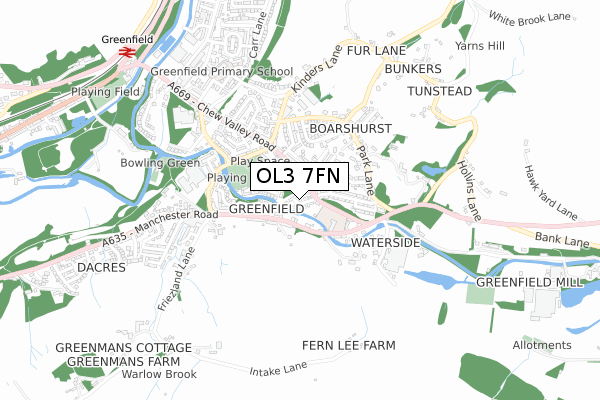 OL3 7FN map - small scale - OS Open Zoomstack (Ordnance Survey)