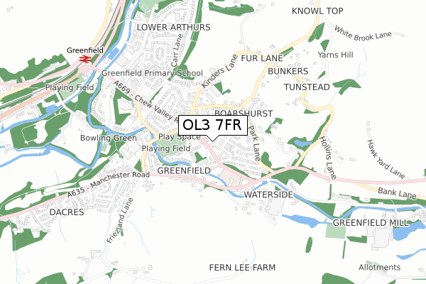 OL3 7FR map - small scale - OS Open Zoomstack (Ordnance Survey)