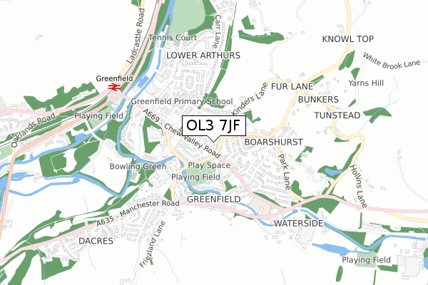 OL3 7JF map - small scale - OS Open Zoomstack (Ordnance Survey)