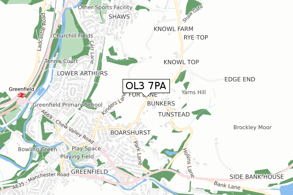 OL3 7PA map - small scale - OS Open Zoomstack (Ordnance Survey)