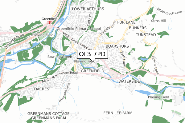 OL3 7PD map - small scale - OS Open Zoomstack (Ordnance Survey)