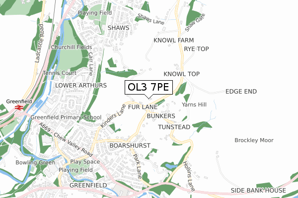 OL3 7PE map - small scale - OS Open Zoomstack (Ordnance Survey)