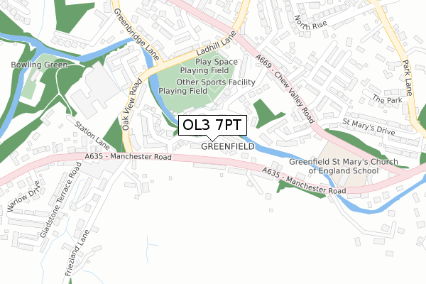 OL3 7PT map - large scale - OS Open Zoomstack (Ordnance Survey)