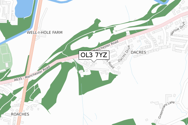 OL3 7YZ map - large scale - OS Open Zoomstack (Ordnance Survey)