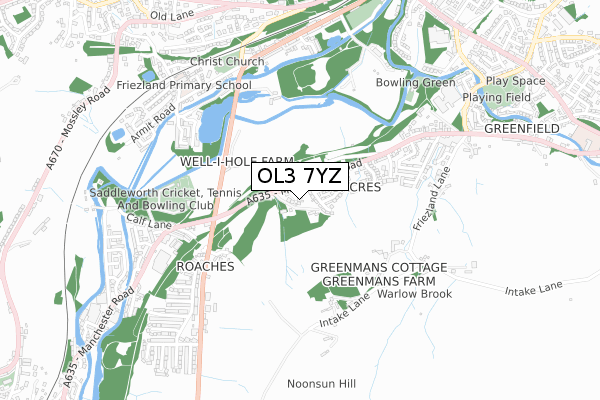 OL3 7YZ map - small scale - OS Open Zoomstack (Ordnance Survey)