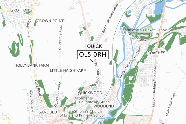 OL5 0RH map - small scale - OS Open Zoomstack (Ordnance Survey)