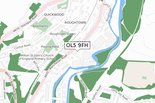 OL5 9FH map - large scale - OS Open Zoomstack (Ordnance Survey)