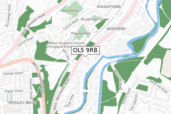 OL5 9RB map - large scale - OS Open Zoomstack (Ordnance Survey)