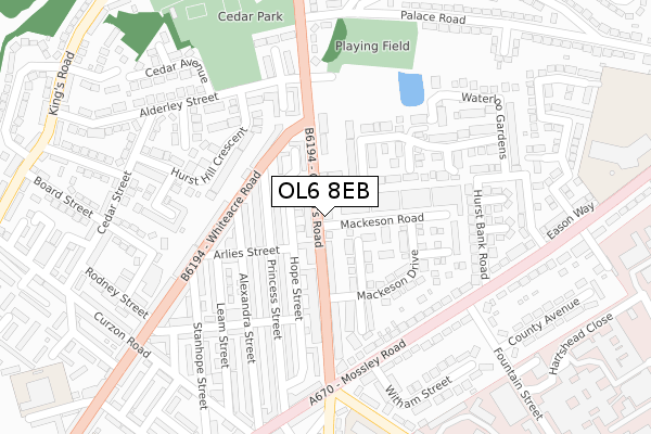 OL6 8EB map - large scale - OS Open Zoomstack (Ordnance Survey)