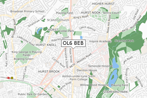 OL6 8EB map - small scale - OS Open Zoomstack (Ordnance Survey)