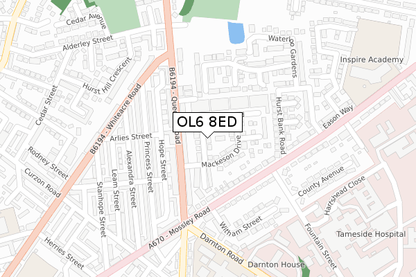 OL6 8ED map - large scale - OS Open Zoomstack (Ordnance Survey)