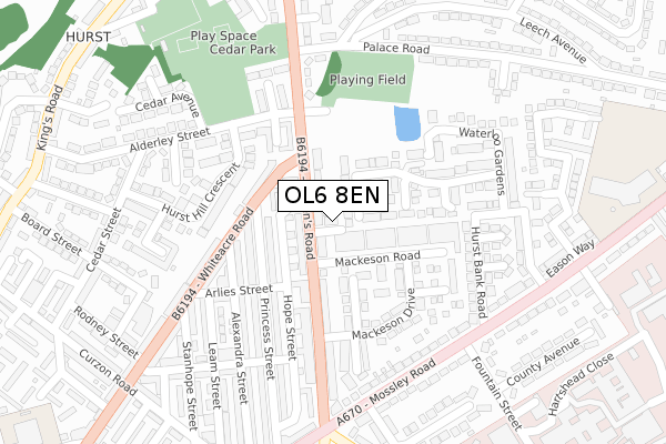 OL6 8EN map - large scale - OS Open Zoomstack (Ordnance Survey)