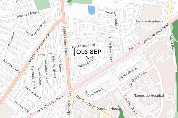 OL6 8EP map - large scale - OS Open Zoomstack (Ordnance Survey)