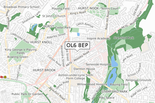 OL6 8EP map - small scale - OS Open Zoomstack (Ordnance Survey)