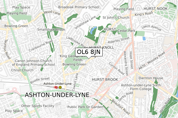 OL6 8JN map - small scale - OS Open Zoomstack (Ordnance Survey)