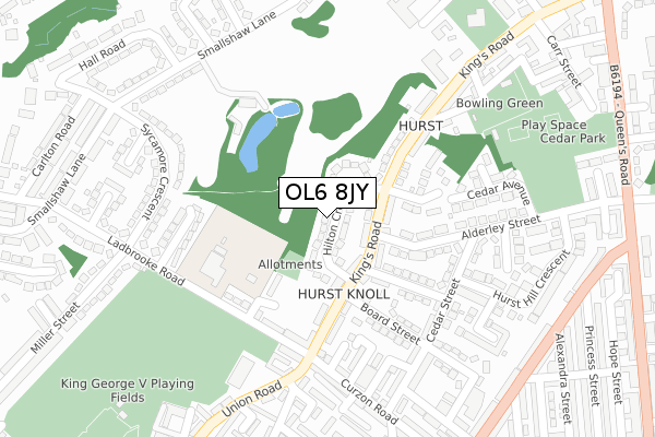 OL6 8JY map - large scale - OS Open Zoomstack (Ordnance Survey)