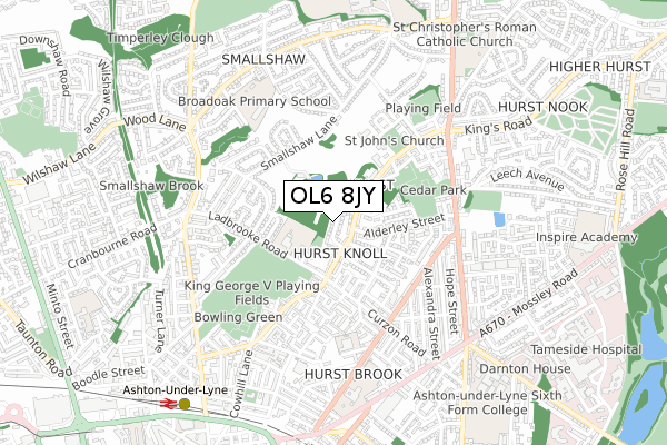 OL6 8JY map - small scale - OS Open Zoomstack (Ordnance Survey)