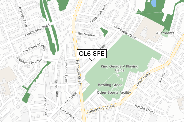 OL6 8PE map - large scale - OS Open Zoomstack (Ordnance Survey)