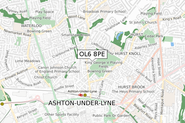 OL6 8PE map - small scale - OS Open Zoomstack (Ordnance Survey)