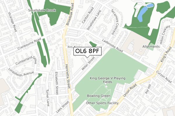 OL6 8PF map - large scale - OS Open Zoomstack (Ordnance Survey)