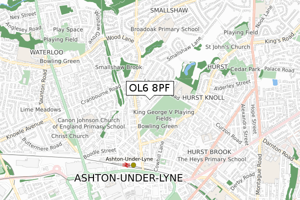 OL6 8PF map - small scale - OS Open Zoomstack (Ordnance Survey)