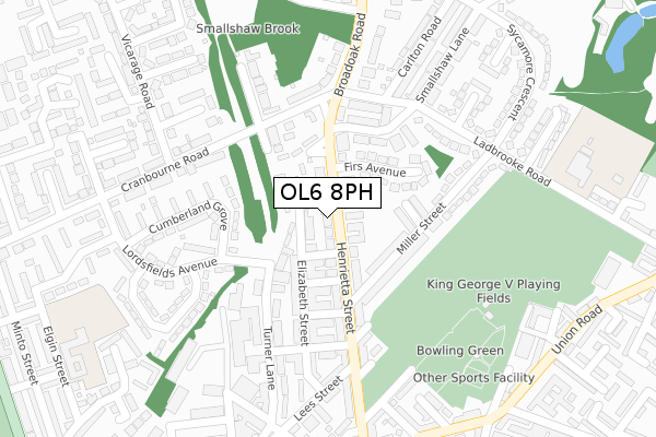 OL6 8PH map - large scale - OS Open Zoomstack (Ordnance Survey)