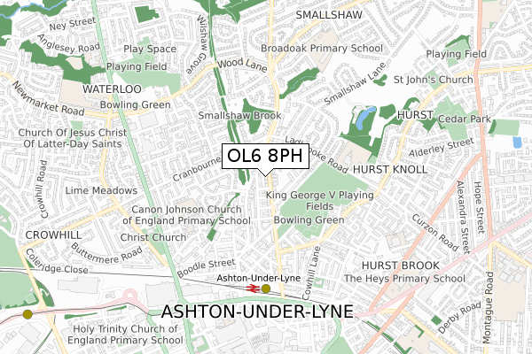 OL6 8PH map - small scale - OS Open Zoomstack (Ordnance Survey)