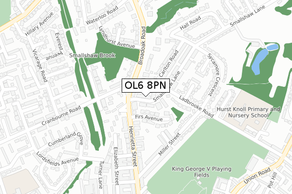 OL6 8PN map - large scale - OS Open Zoomstack (Ordnance Survey)